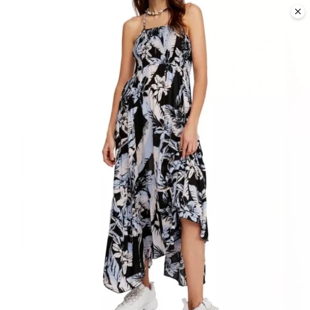 Free People Intimately Heat Wave Smocked Floral Blue Maxi Slip Dress Large